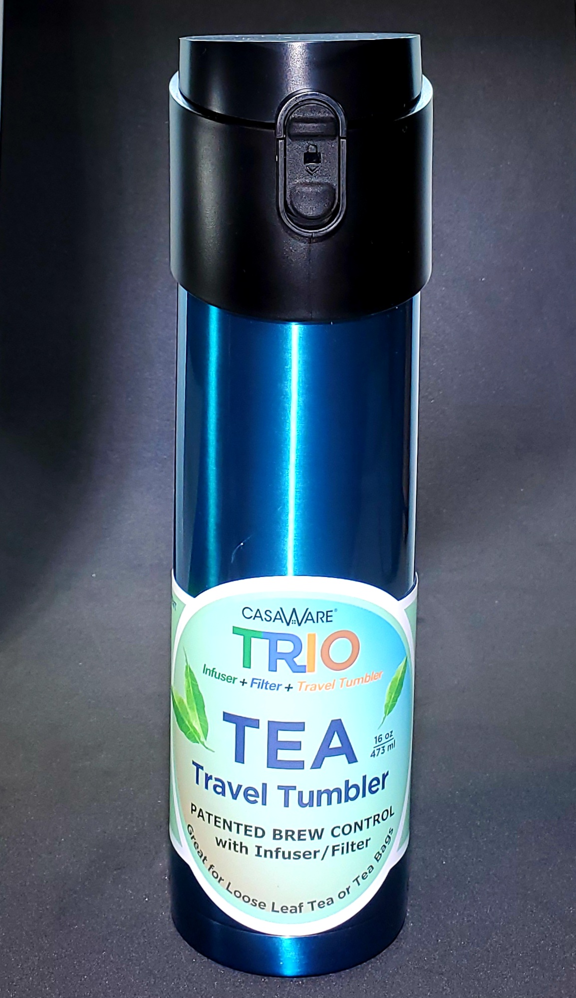 Travel Tumbler with 2-way Leaf Compartment 12 Ounce Stainless Filter Casaware Trio Tea Infuser